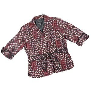 Silk Land 100% Silk Women's Blouse Chevron Belted Button Down Lined Shirt Size L